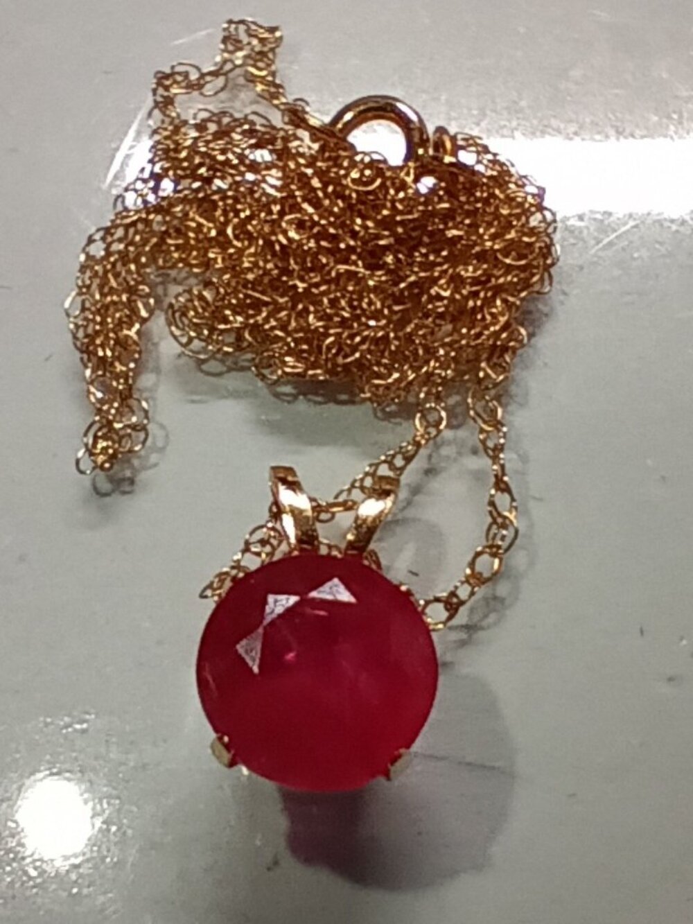 14Kt Yellow Gold 3-1/2ctw Genuine Ruby Earrings & Pendant Set with Chain - Picture 4 of 5